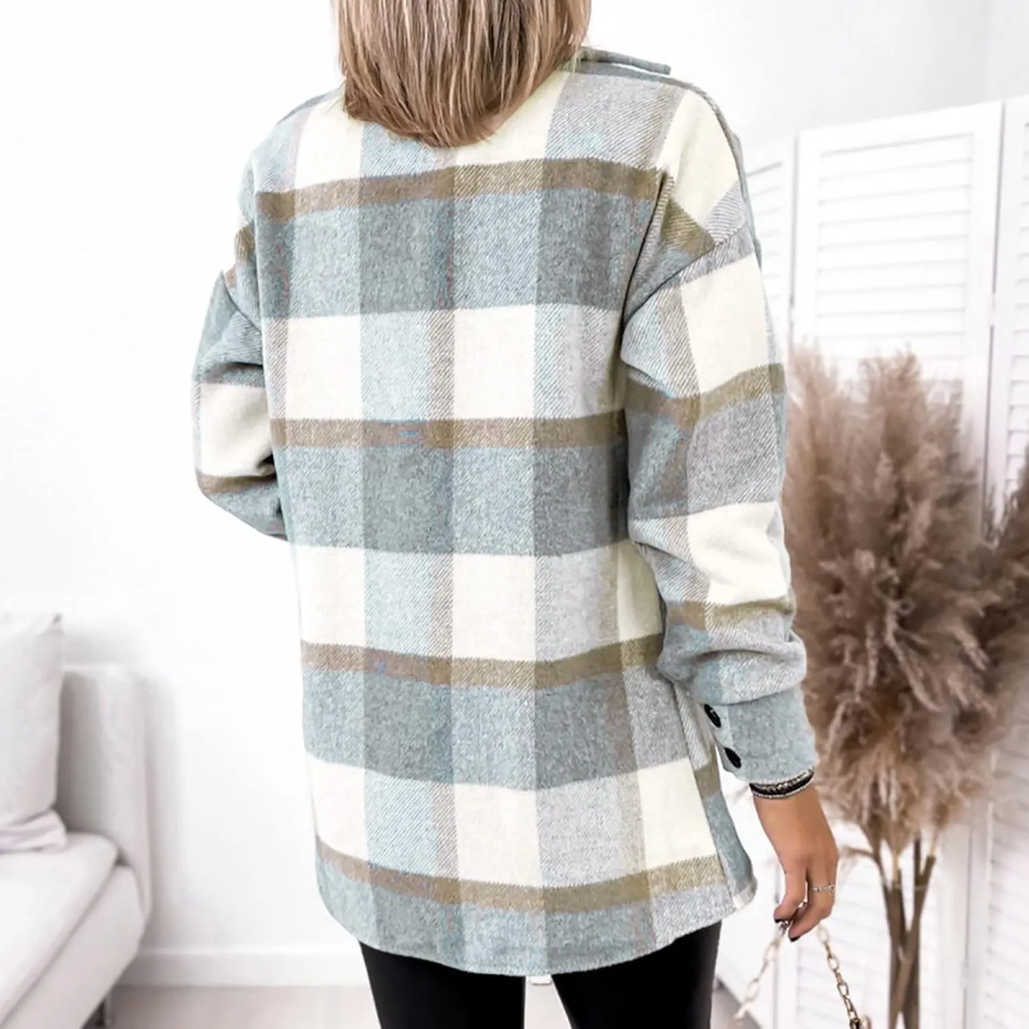 Fall Shacket Jacket 2024 Women Fall Clothes for Women Sweaters Flannels Plaid Shirts Button Down Long Sleeve Shirts