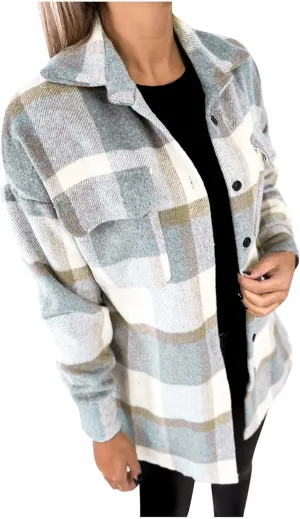 Fall Shacket Jacket 2024 Women Fall Clothes for Women Sweaters Flannels Plaid Shirts Button Down Long Sleeve Shirts