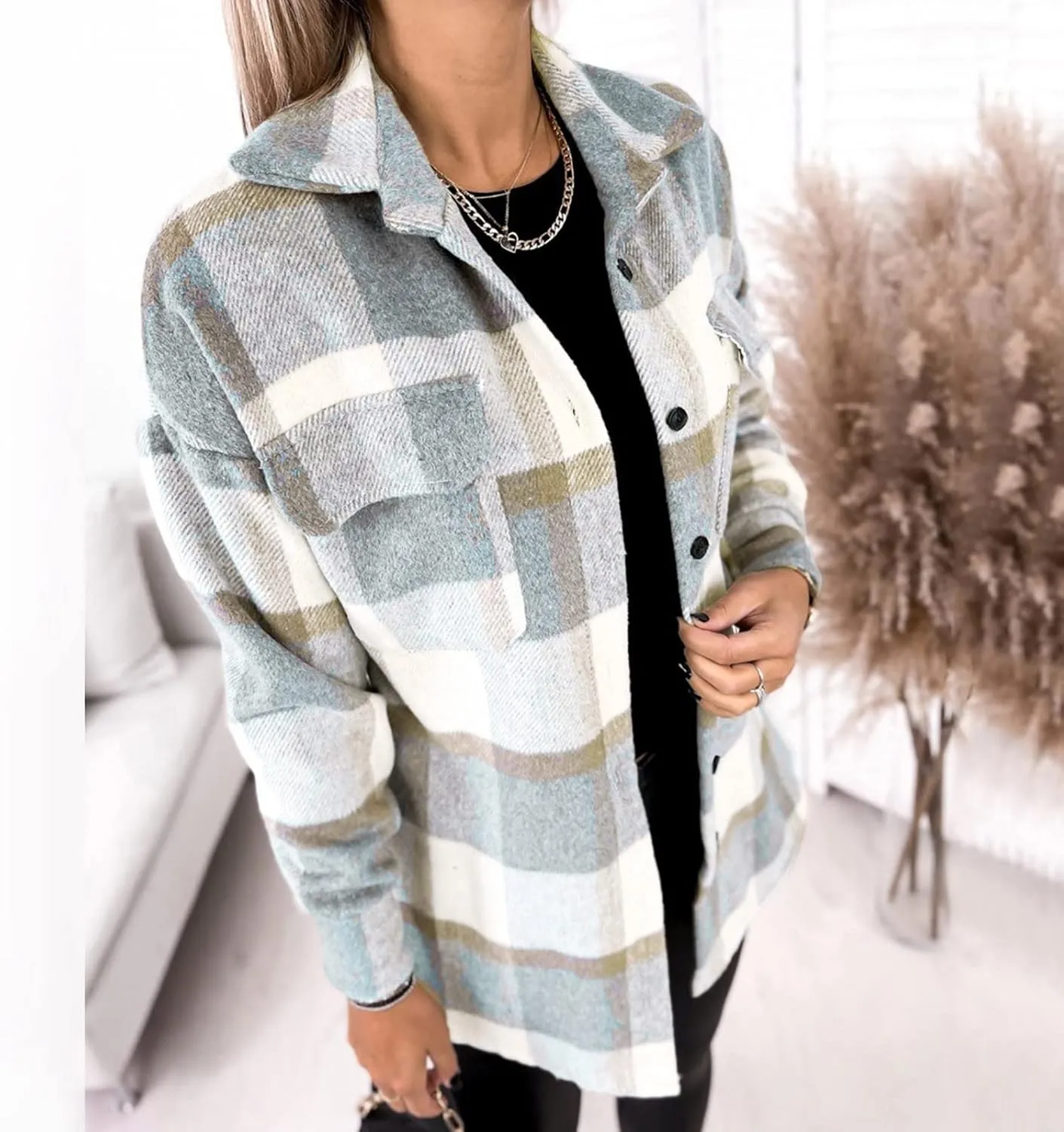 Fall Shacket Jacket 2024 Women Fall Clothes for Women Sweaters Flannels Plaid Shirts Button Down Long Sleeve Shirts