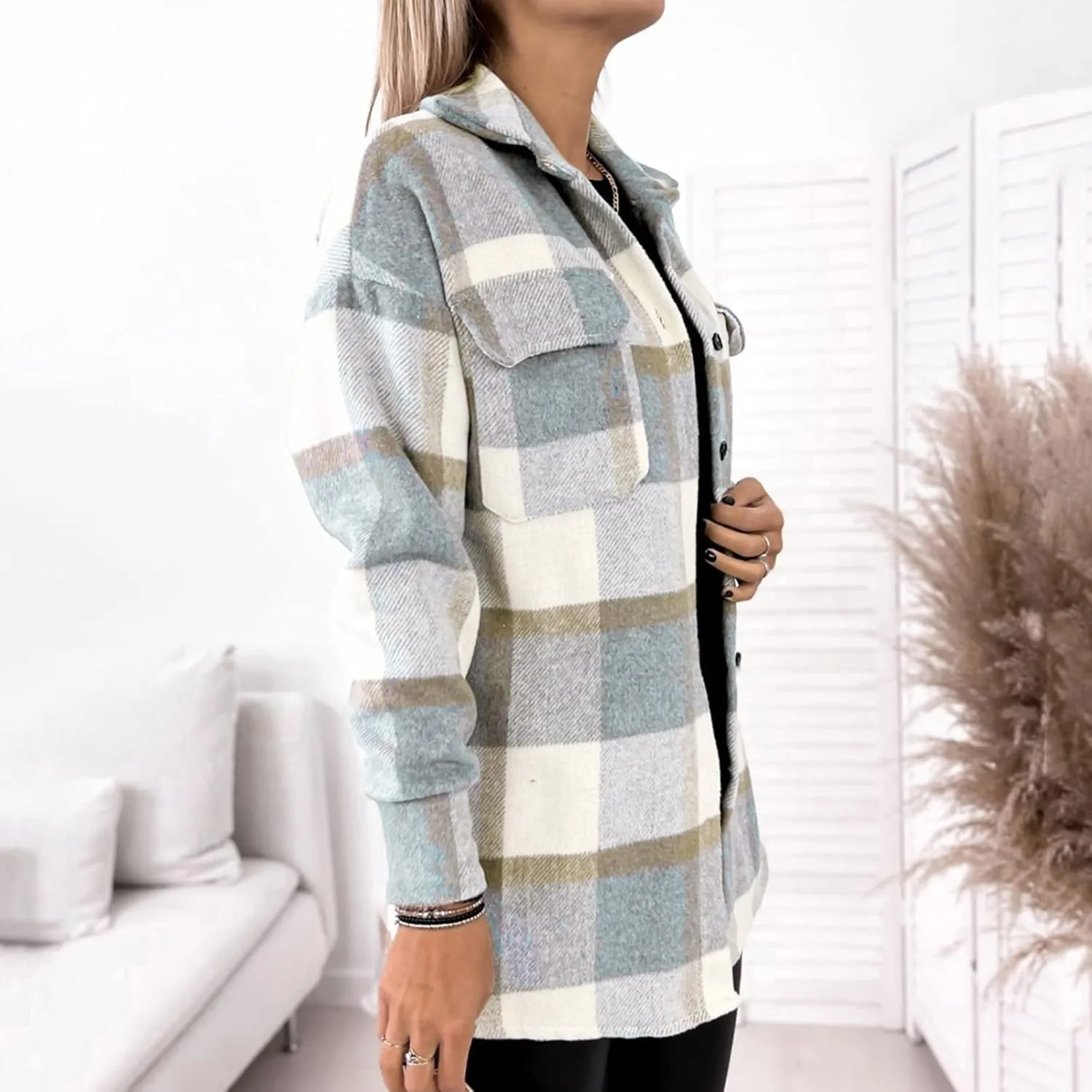 Fall Shacket Jacket 2024 Women Fall Clothes for Women Sweaters Flannels Plaid Shirts Button Down Long Sleeve Shirts