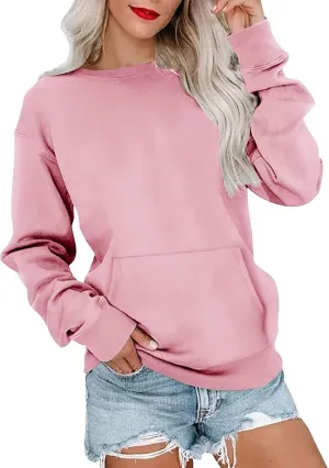 fanmpghleoo Fleece Lined Sweatshirt Women Drop Shoulder Crewneck Sweatshirts Workout Athletic Soft Plain Tunic Pullover Tops