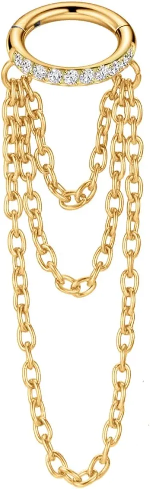FANSING 316L Surgical Steel Triple Chains Cubic Zirconia Cartilage Piercing Hoop