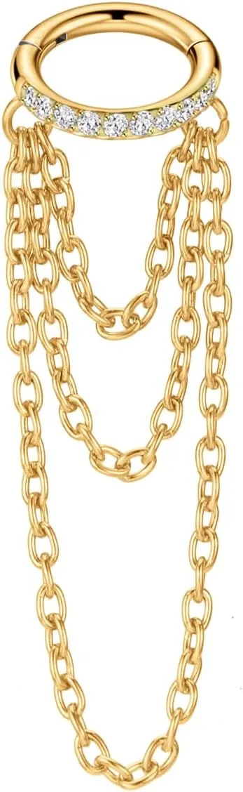 FANSING 316L Surgical Steel Triple Chains Cubic Zirconia Cartilage Piercing Hoop