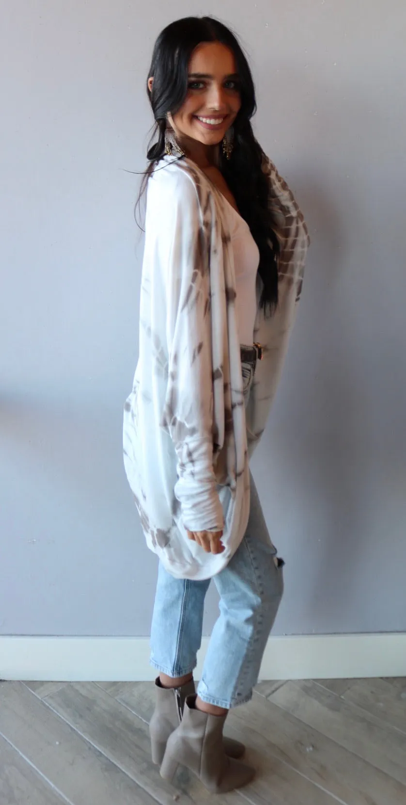 FANTASTIC FAWN LOCKER TieDye Cocoon KnitJersey Open Cardigan