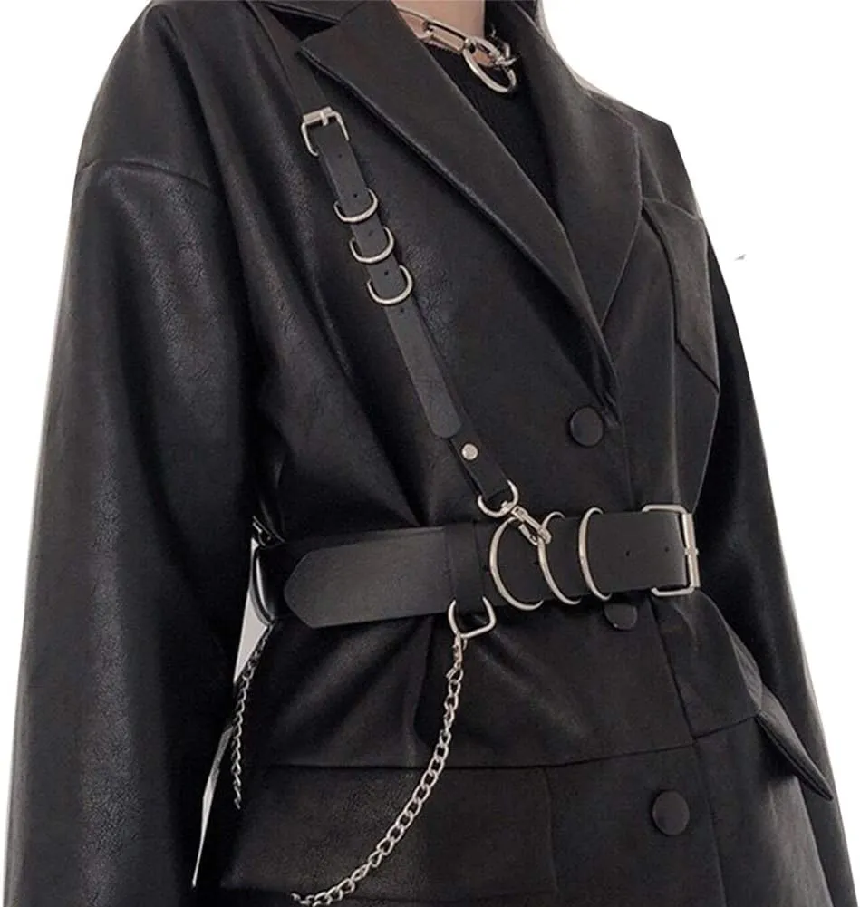 Fashion Harness Waist Body Belt Punk Chest Belt with Chains for Women Girls Ladies