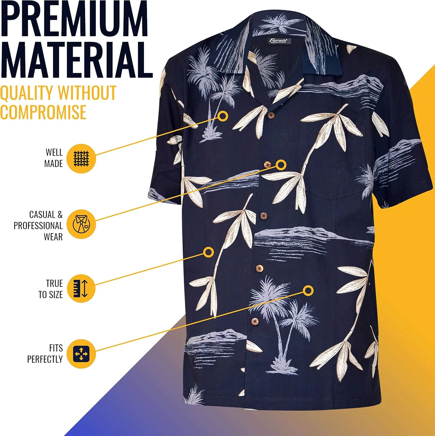 Favant Hawaiian Shirts - Bamboo Comfortable Hawaiian Beach Shirt for Men. Lightweight Quick Dry Mens Hawaiian Shirts