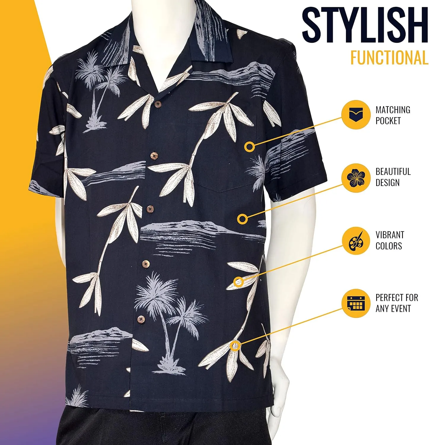 Favant Hawaiian Shirts - Bamboo Comfortable Hawaiian Beach Shirt for Men. Lightweight Quick Dry Mens Hawaiian Shirts