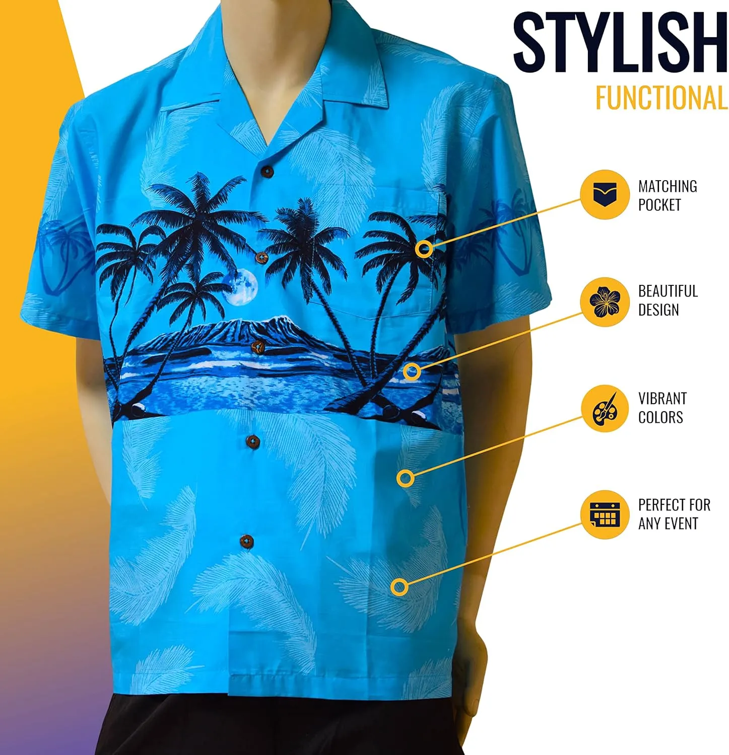 Favant Hawaiian Shirts - Palm Tree Band Comfortable Hawaiian Beach Shirt for Men. Lightweight Quick Dry Mens Hawaiian Shirts