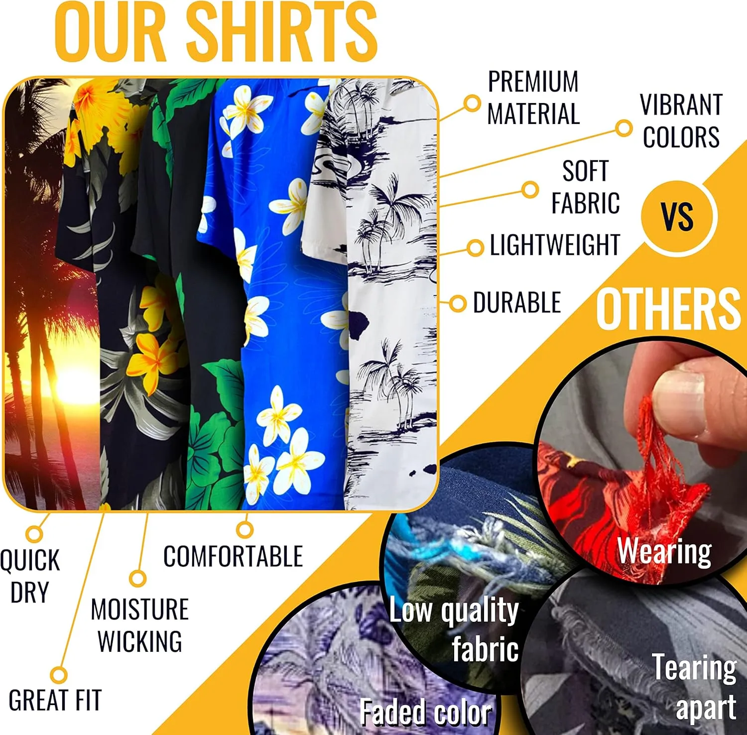 Favant Hawaiian Shirts - Palm Tree Band Comfortable Hawaiian Beach Shirt for Men. Lightweight Quick Dry Mens Hawaiian Shirts