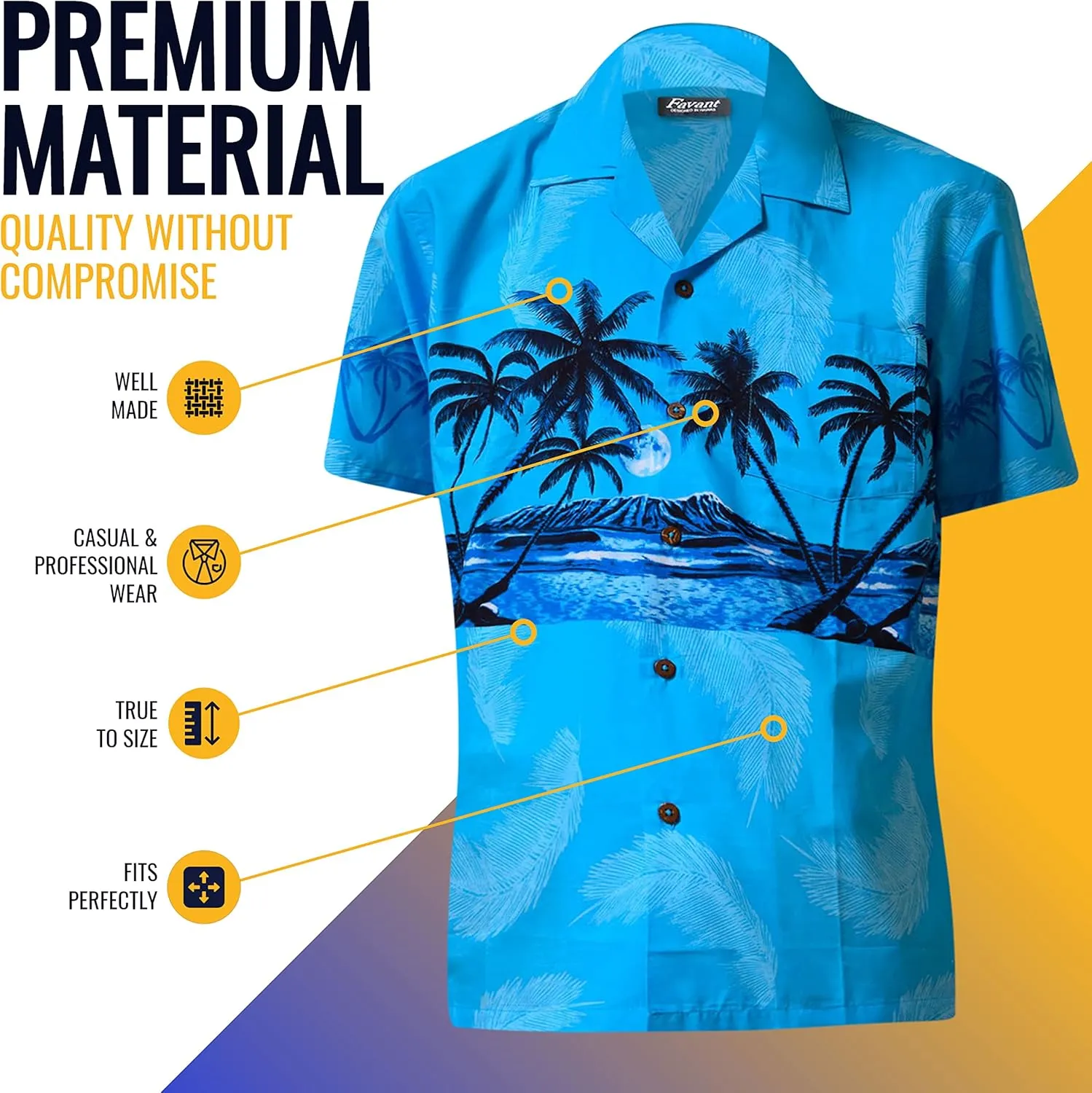 Favant Hawaiian Shirts - Palm Tree Band Comfortable Hawaiian Beach Shirt for Men. Lightweight Quick Dry Mens Hawaiian Shirts