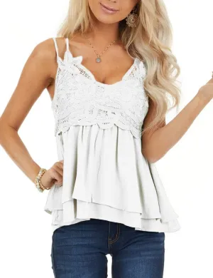 Feager Lace Tank Tops for Women Summer Spaghetti Strap Babydoll Tops Chiffon Cami Sleeveless Shirts