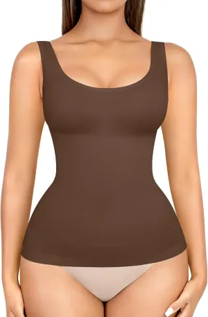 FeelinGirl Tummy Control Shapewear Tank Tops Seamless Compression Tops Slimming Body Shaper Wide Strap Camisole