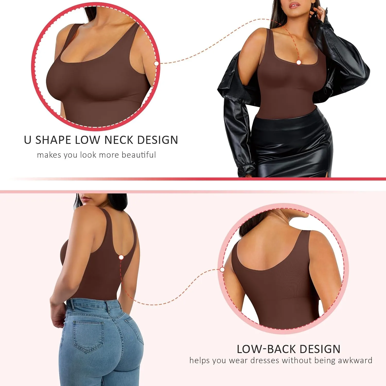 FeelinGirl Tummy Control Shapewear Tank Tops Seamless Compression Tops Slimming Body Shaper Wide Strap Camisole