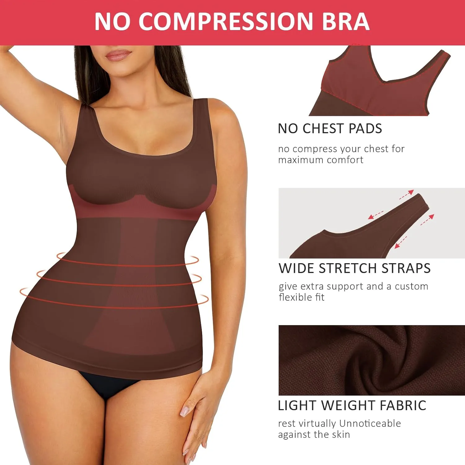 FeelinGirl Tummy Control Shapewear Tank Tops Seamless Compression Tops Slimming Body Shaper Wide Strap Camisole