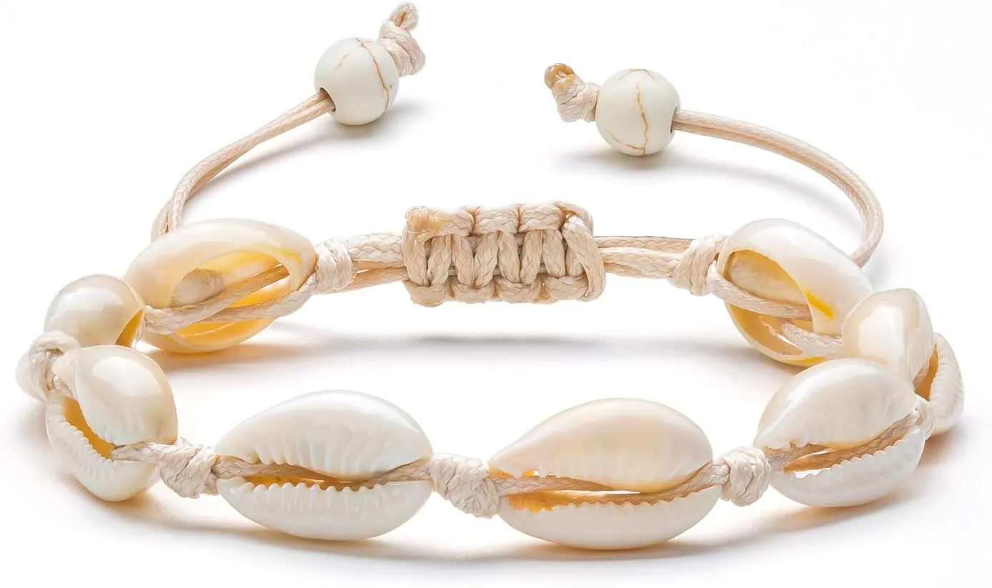Fesciory Puka Shell Anklet for Women Summer Natural Cowrie Adjustable Ankle Bracelet, Handmade Boho Hawaiian Beach Seashell Jewelry