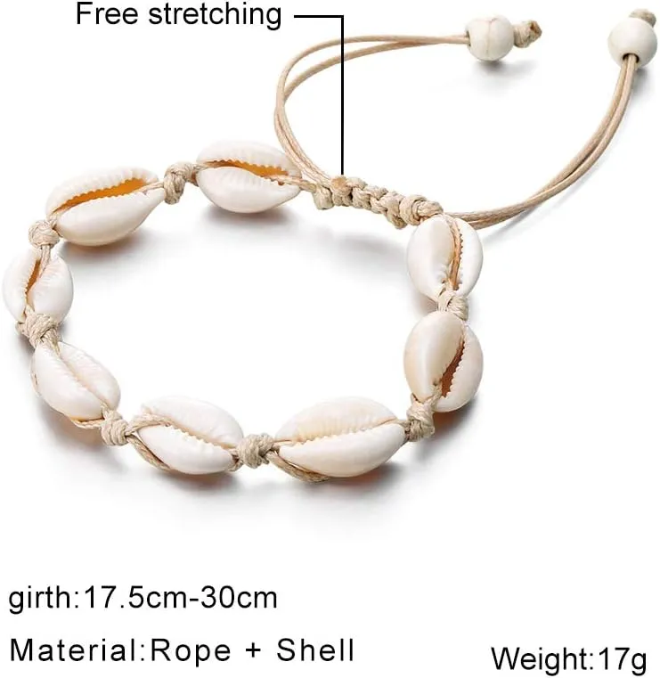 Fesciory Puka Shell Anklet for Women Summer Natural Cowrie Adjustable Ankle Bracelet, Handmade Boho Hawaiian Beach Seashell Jewelry