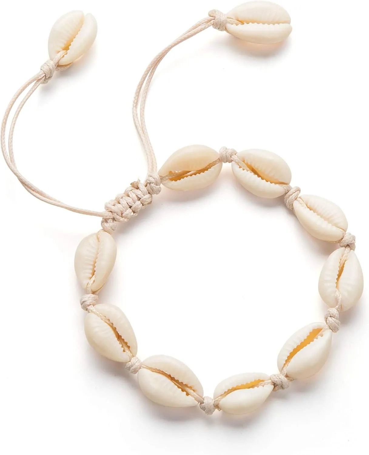 Fesciory Puka Shell Anklet for Women Summer Natural Cowrie Adjustable Ankle Bracelet, Handmade Boho Hawaiian Beach Seashell Jewelry