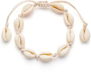Fesciory Puka Shell Anklet for Women Summer Natural Cowrie Adjustable Ankle Bracelet, Handmade Boho Hawaiian Beach Seashell Jewelry