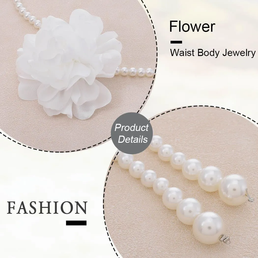 Florry Pearl Body Chain Waist Chain Flower Belly Chain for the Waist Pearl Chain Belts Waist Jewelry for Women