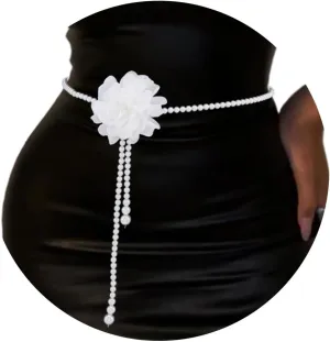 Florry Pearl Body Chain Waist Chain Flower Belly Chain for the Waist Pearl Chain Belts Waist Jewelry for Women