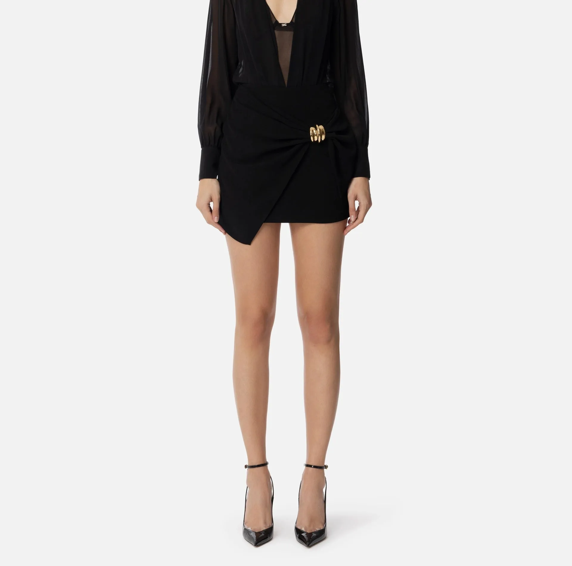 FLOWING CREPE MINI SKIRT WITH MACRO BOW BY ELISABETTA FRANCHI SPRING 25