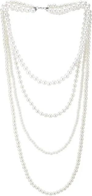 Four-strand White Pearls Necklace Layered, Womens Statement Necklace Beads Chains, Dress Wedding