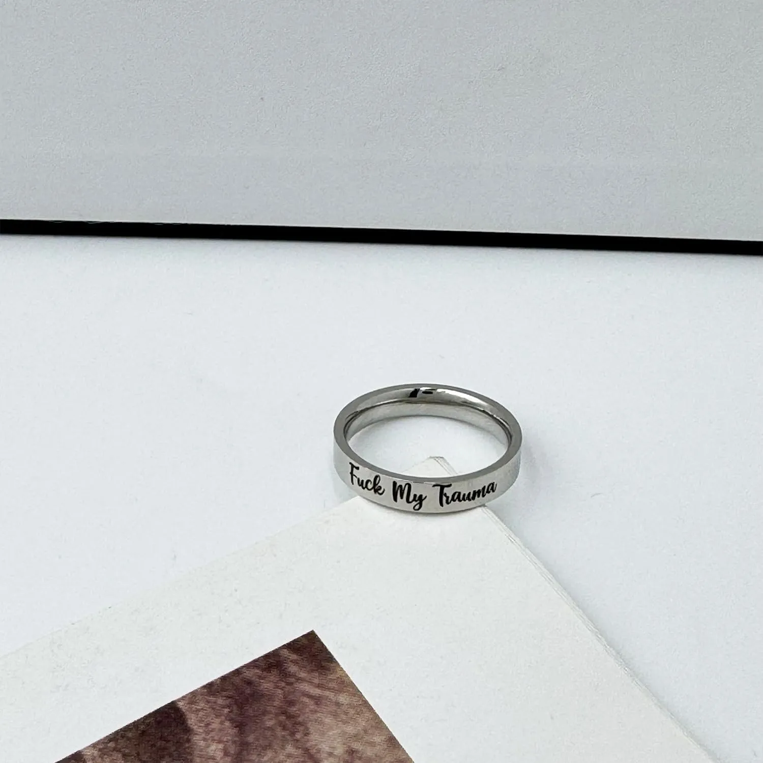 Fuck My Trauma Ring - Inspirational Healing Stainless Steel Jewelry - Friendship Gifts for Women Men
