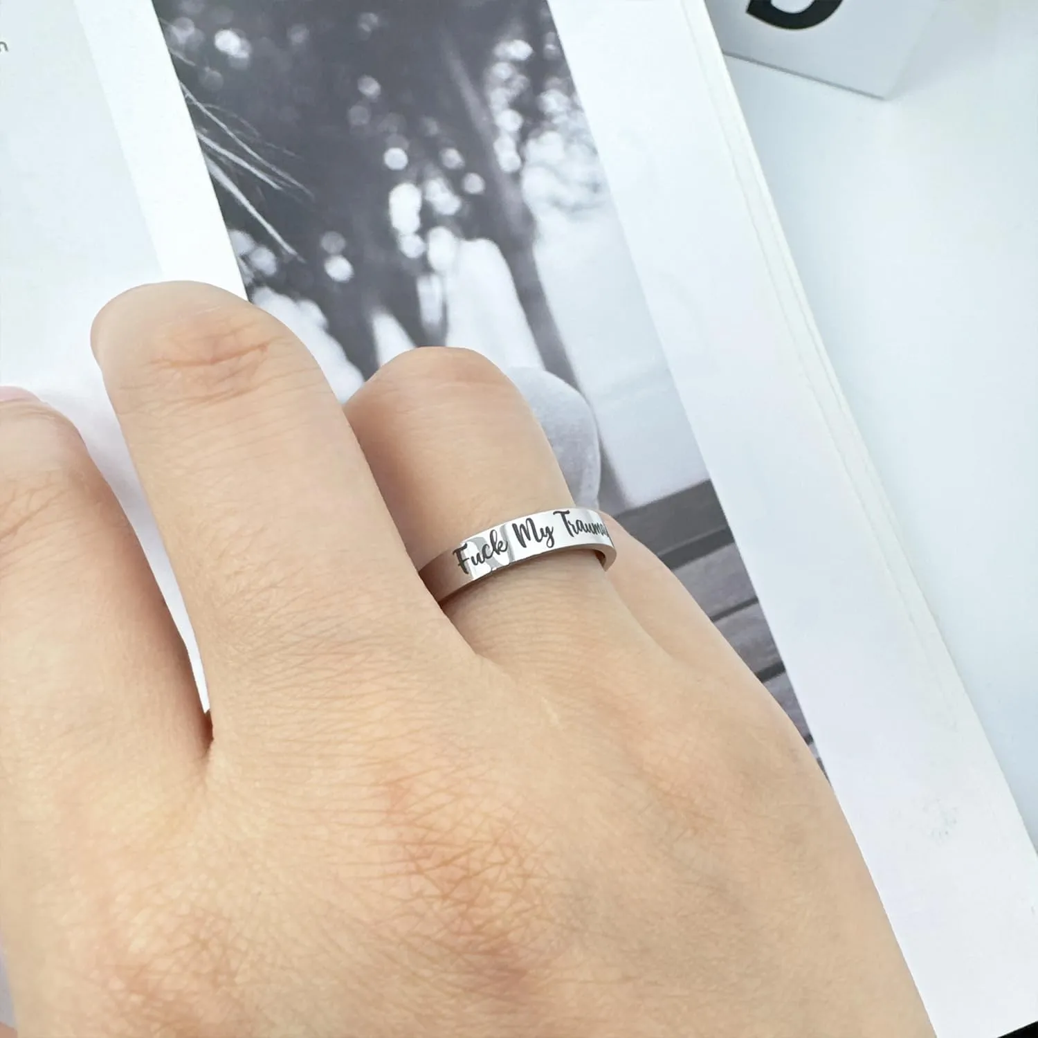 Fuck My Trauma Ring - Inspirational Healing Stainless Steel Jewelry - Friendship Gifts for Women Men