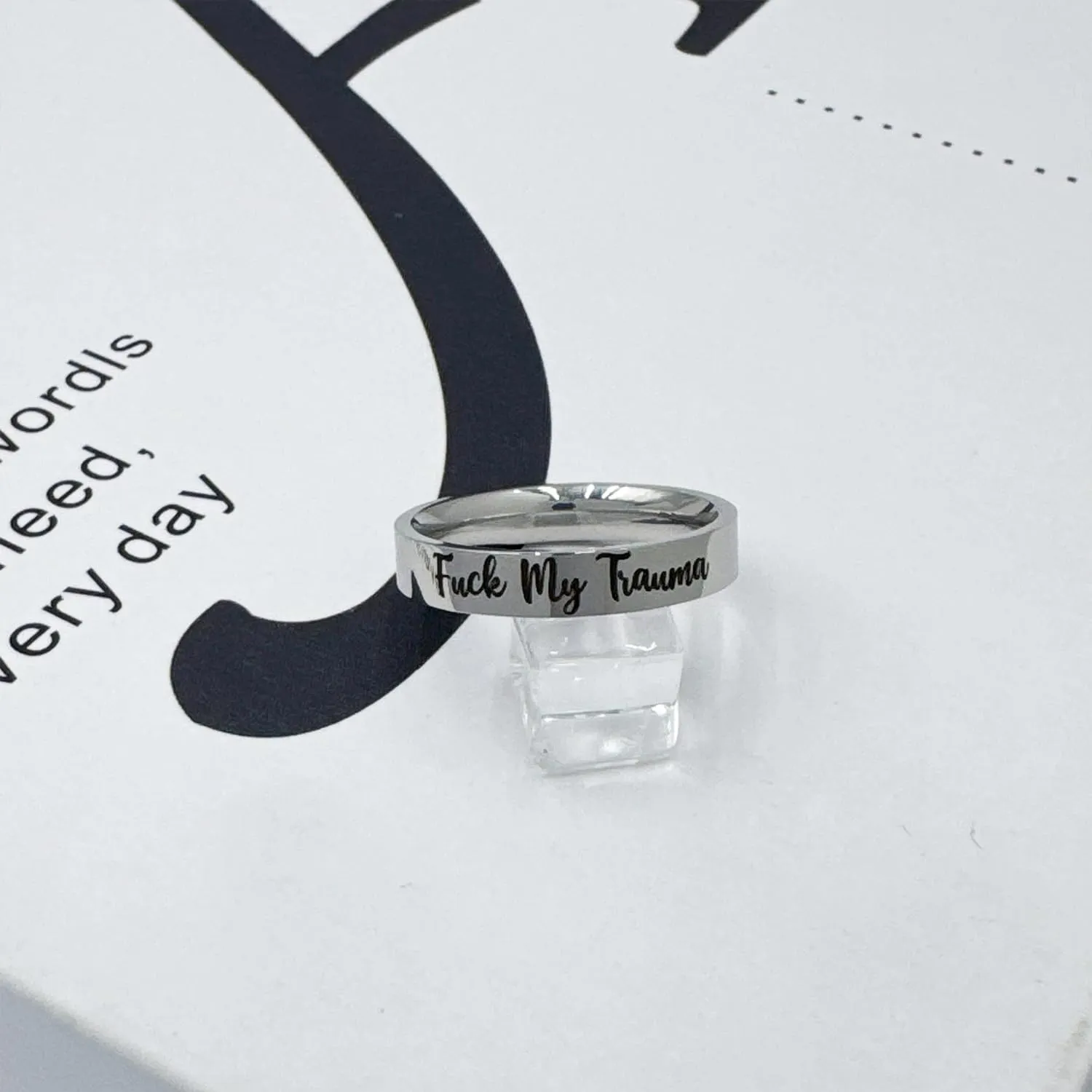 Fuck My Trauma Ring - Inspirational Healing Stainless Steel Jewelry - Friendship Gifts for Women Men