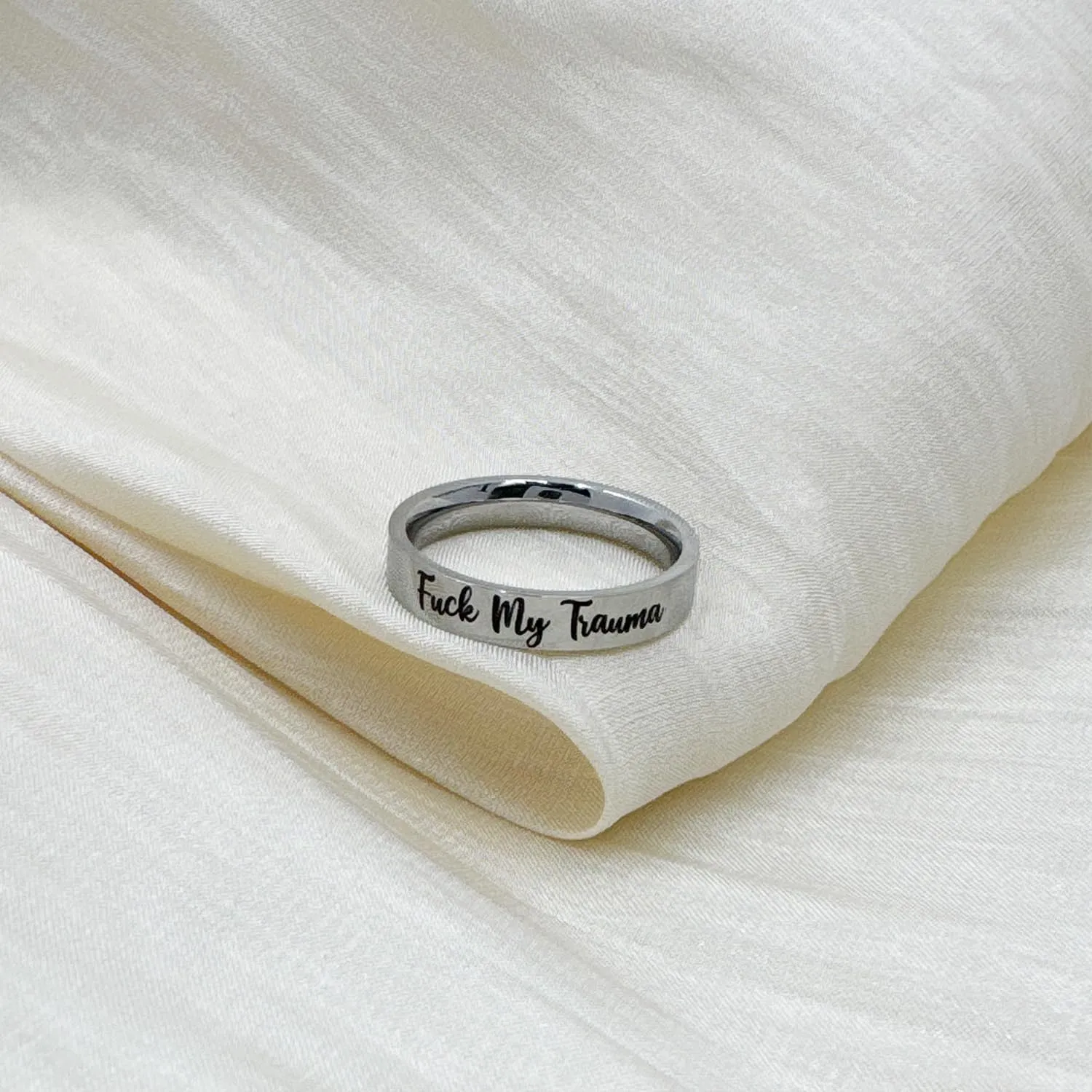 Fuck My Trauma Ring - Inspirational Healing Stainless Steel Jewelry - Friendship Gifts for Women Men