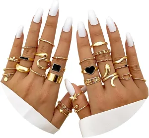 FUTIMELY 27Pcs Stacking Knuckle Statement Rings Sets for Women,Vintage Snake Heart Butterfly Twist Midi Rings Party Jewelry Accessories Gifts