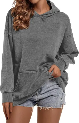 FZVYD Womens Hoodies Pullover Oversized Hoodie Cotton Hooded Couples Vintage 2024 Trendy Washed Streetwear Sweatshirt Tops