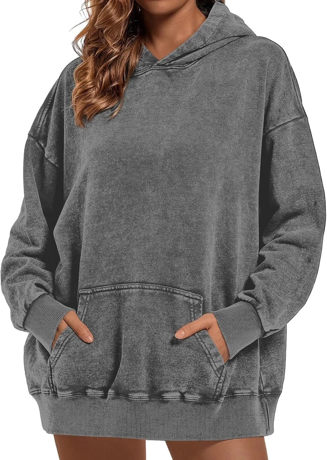 FZVYD Womens Hoodies Pullover Oversized Hoodie Cotton Hooded Couples Vintage 2024 Trendy Washed Streetwear Sweatshirt Tops