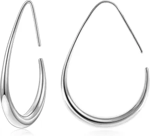 Gacimy Teardrop Hoop Earrings for Women, 14K Gold Plated Oval Pull Through Hoop Earrings for Women, Gold Drop Hoop Earrings for Women