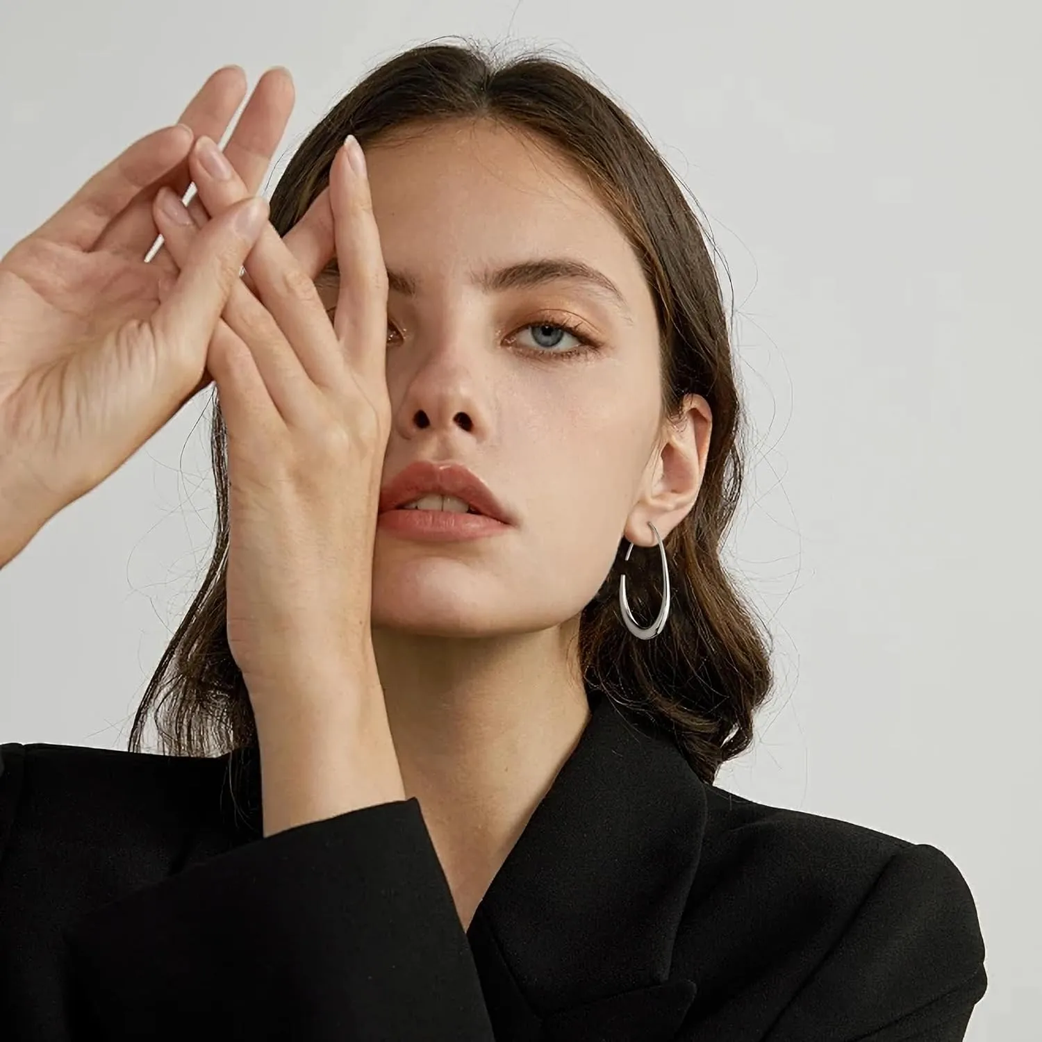 Gacimy Teardrop Hoop Earrings for Women, 14K Gold Plated Oval Pull Through Hoop Earrings for Women, Gold Drop Hoop Earrings for Women