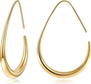 Gacimy Teardrop Hoop Earrings for Women, 14K Gold Plated Oval Pull Through Hoop Earrings for Women, Gold Drop Hoop Earrings for Women