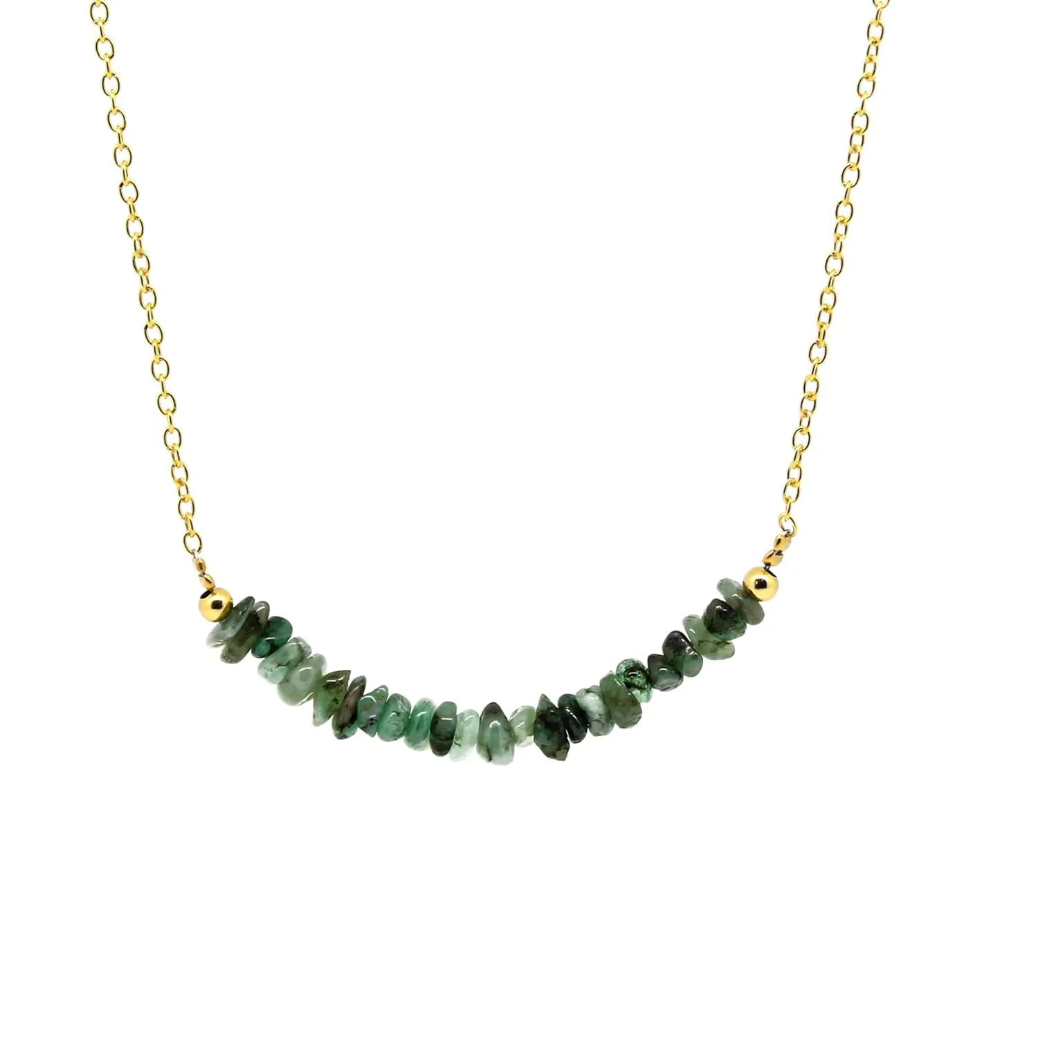 Gempires Natural Green Emerald Crystal Necklace May Birthstone Jewelry Gifts Hypoallergenic 18 Inch Gold Plated Lightweight Gemstone Necklaces For Women