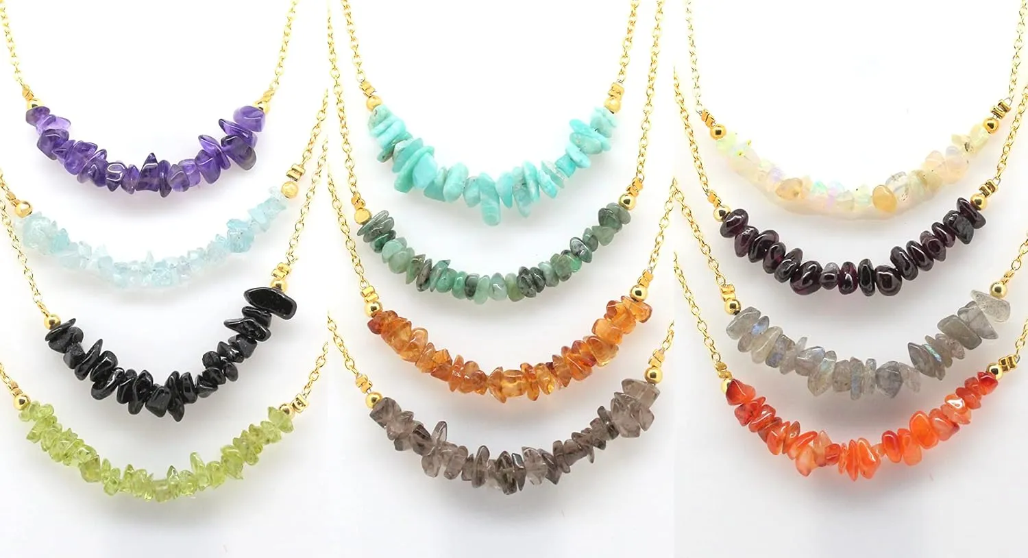 Gempires Natural Green Emerald Crystal Necklace May Birthstone Jewelry Gifts Hypoallergenic 18 Inch Gold Plated Lightweight Gemstone Necklaces For Women