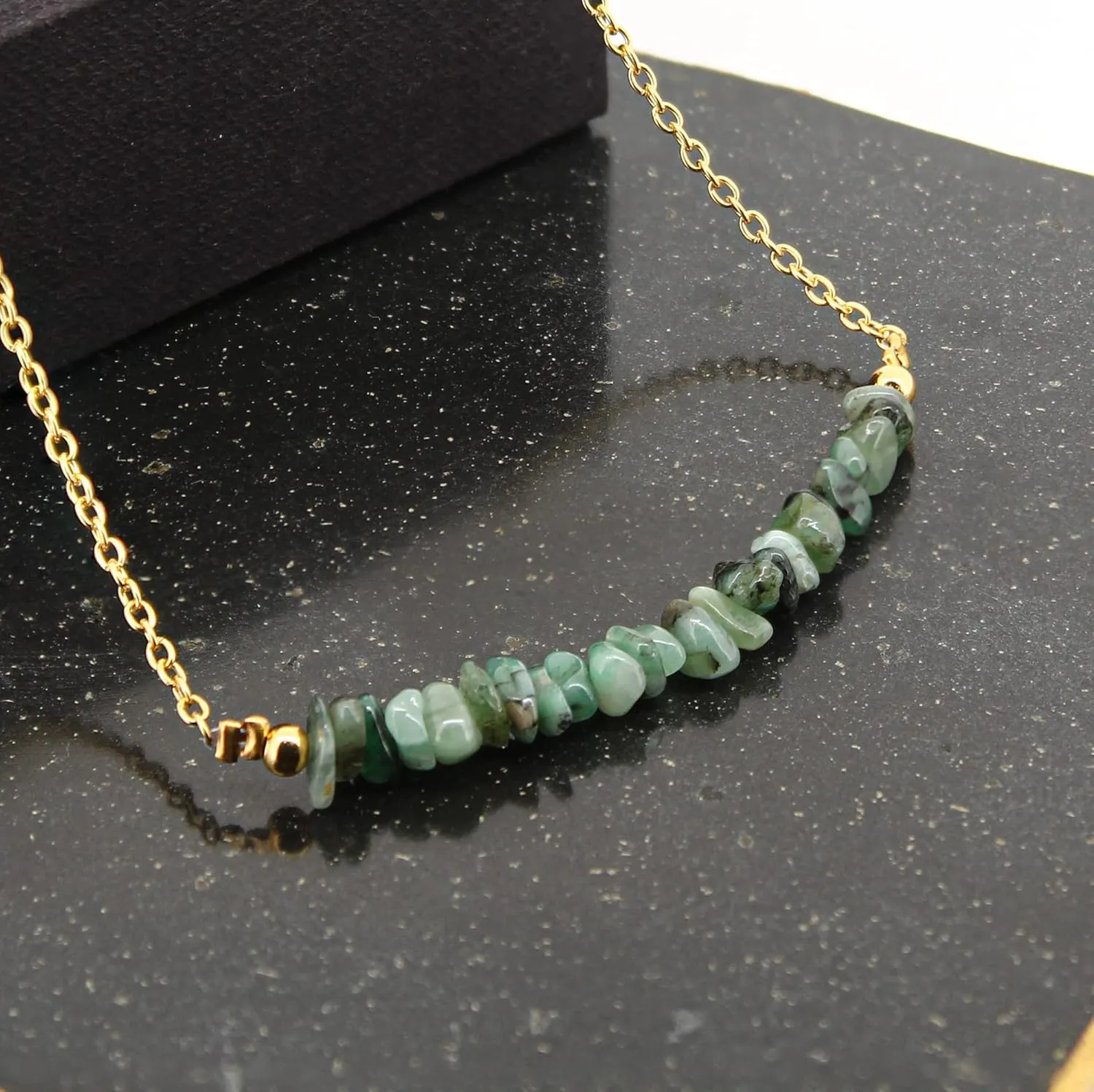 Gempires Natural Green Emerald Crystal Necklace May Birthstone Jewelry Gifts Hypoallergenic 18 Inch Gold Plated Lightweight Gemstone Necklaces For Women