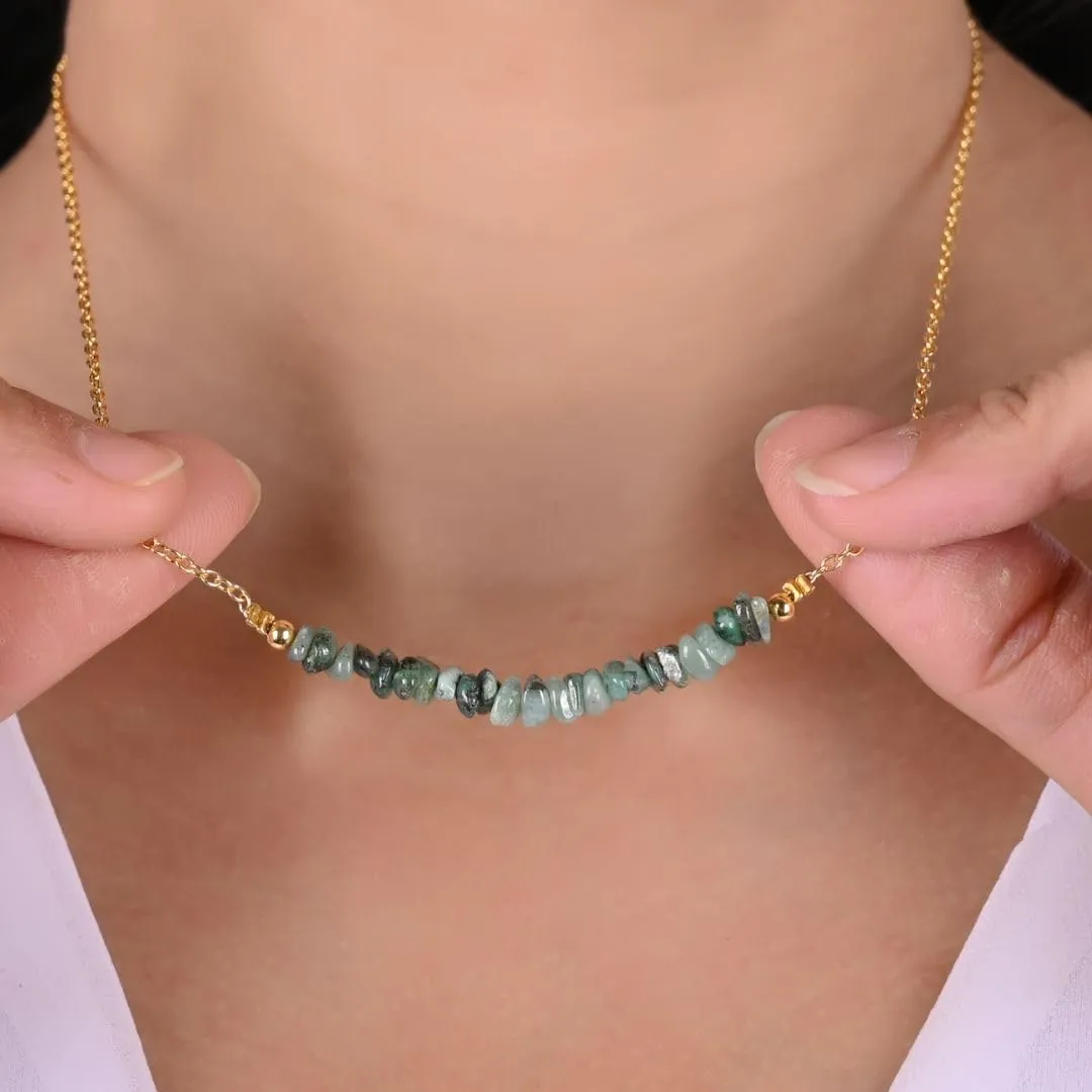 Gempires Natural Green Emerald Crystal Necklace May Birthstone Jewelry Gifts Hypoallergenic 18 Inch Gold Plated Lightweight Gemstone Necklaces For Women