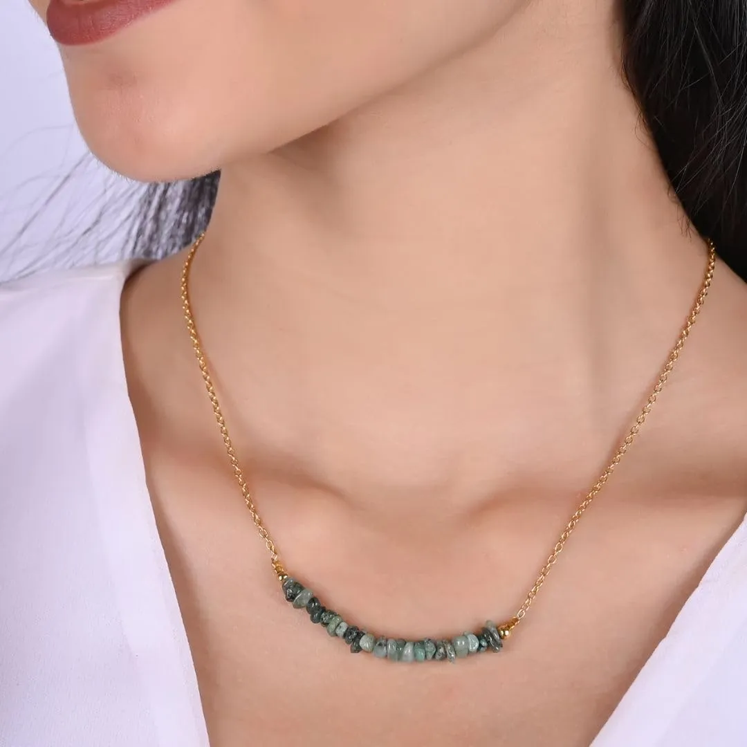 Gempires Natural Green Emerald Crystal Necklace May Birthstone Jewelry Gifts Hypoallergenic 18 Inch Gold Plated Lightweight Gemstone Necklaces For Women