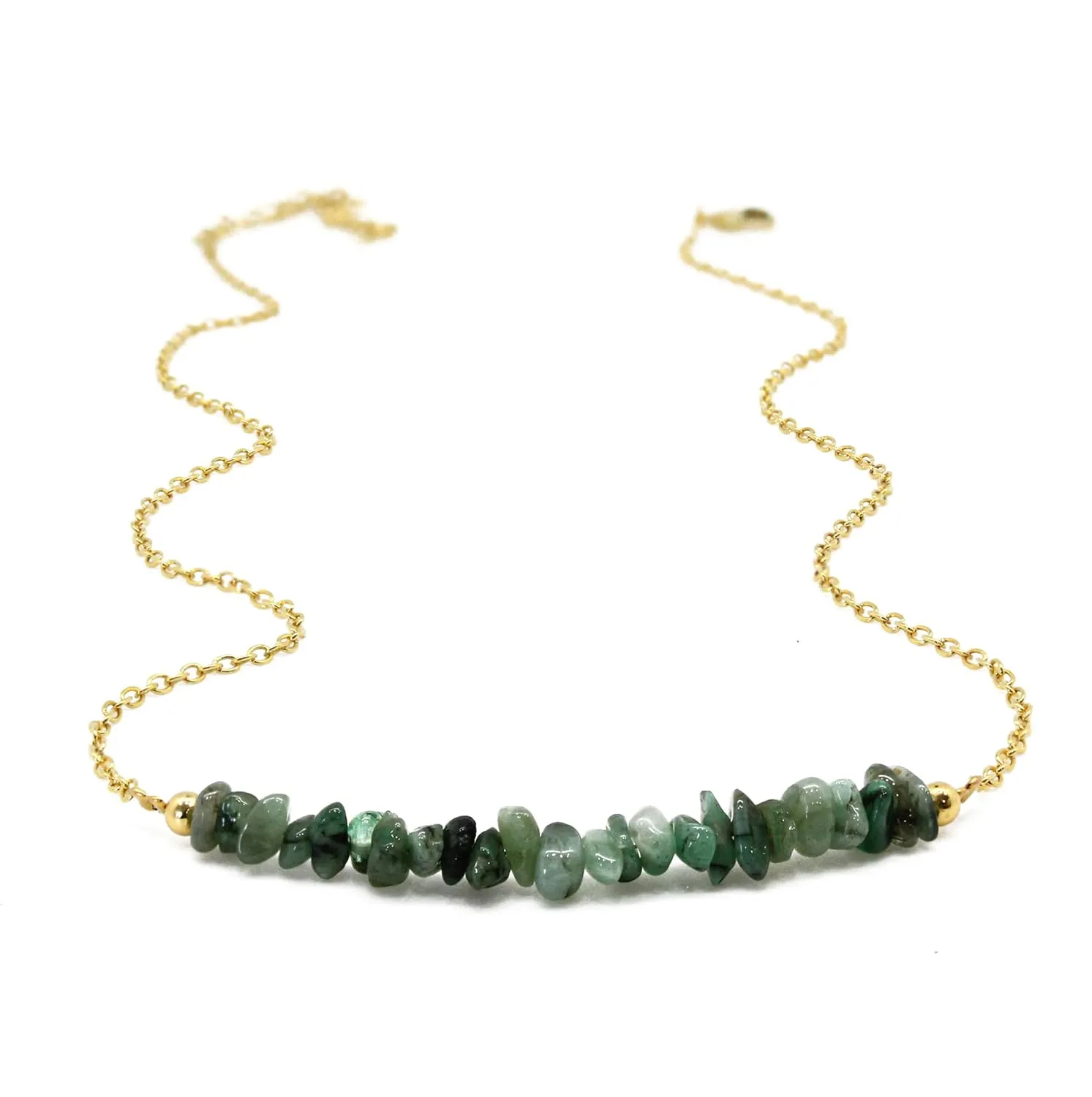 Gempires Natural Green Emerald Crystal Necklace May Birthstone Jewelry Gifts Hypoallergenic 18 Inch Gold Plated Lightweight Gemstone Necklaces For Women