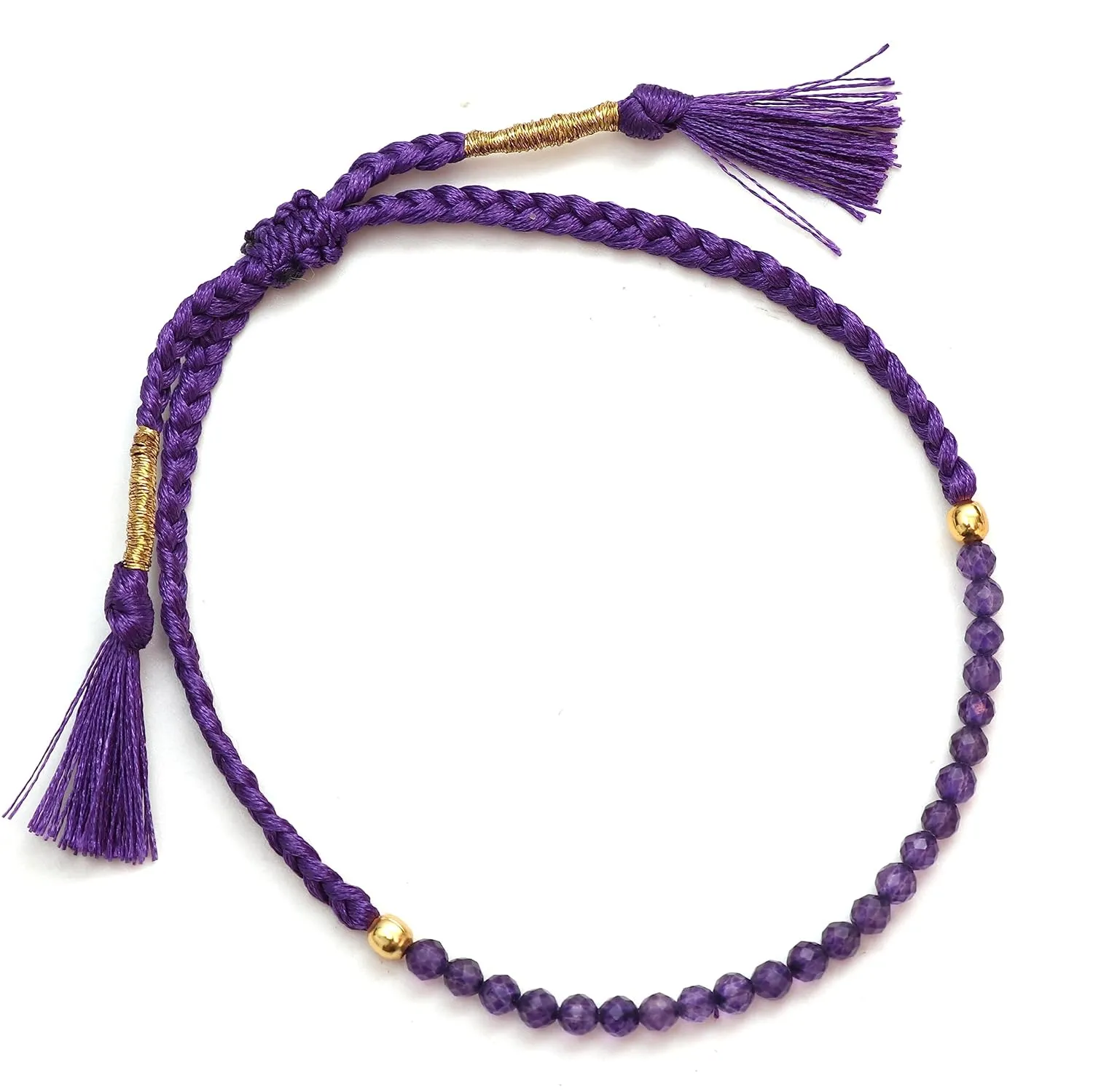 Gempires Natural Purple Amethyst Beaded Braided Bracelet February Birthstone Jewelry Gemstone Bracelets Gift For Women Handmade Everday Wear Jewelry