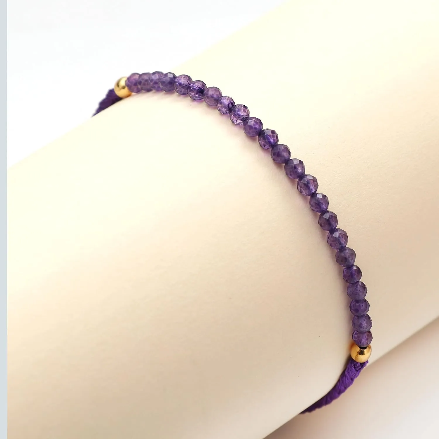 Gempires Natural Purple Amethyst Beaded Braided Bracelet February Birthstone Jewelry Gemstone Bracelets Gift For Women Handmade Everday Wear Jewelry