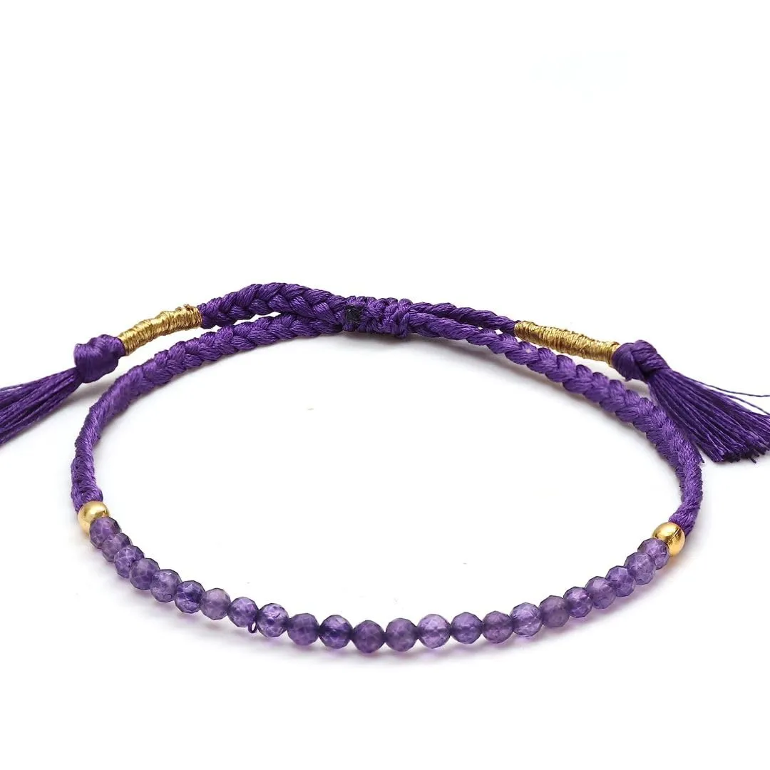 Gempires Natural Purple Amethyst Beaded Braided Bracelet February Birthstone Jewelry Gemstone Bracelets Gift For Women Handmade Everday Wear Jewelry