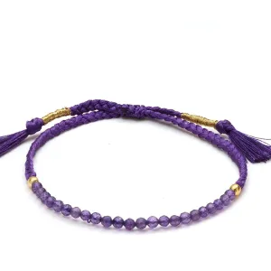 Gempires Natural Purple Amethyst Beaded Braided Bracelet February Birthstone Jewelry Gemstone Bracelets Gift For Women Handmade Everday Wear Jewelry