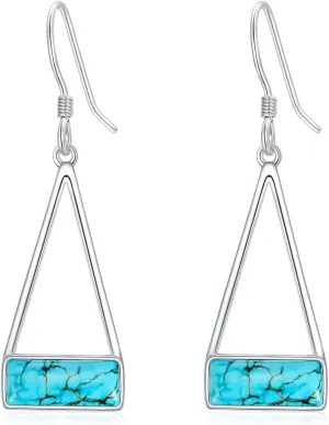 Genuine Turquoise Dangle Earrings for Women, Sterling Silver Vintage Native American Western Jewelry Minimalist Style Earrings Birthday Gift