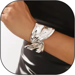 GIGB PBDK Chunky Gold Bracelets for Women Irregular Silver Wrist Cuff Bracelet 65MM Wide Adjustable Minimalistic Open Cuff Bangle Trendy Everyday Jewelry Gifts
