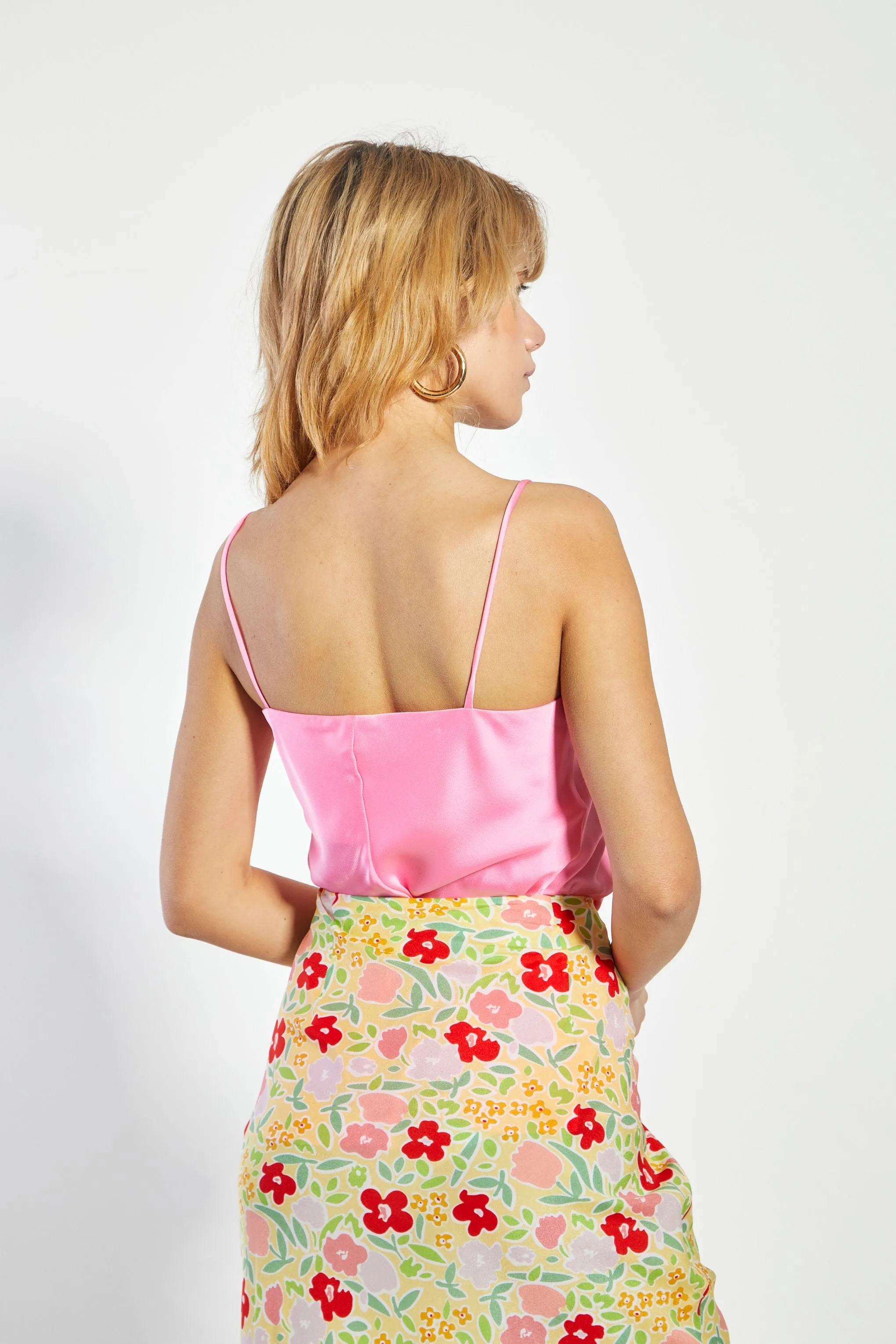 Glamorous Bright Pink Satin Cowl Neck Top