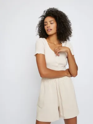 Glamorous Nude Button Up Crop Top